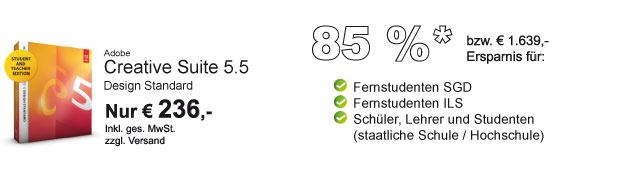 Adobe Creative Suite 5.5 Design Standard - Mit Bildungsnachweis 85 % sparen.