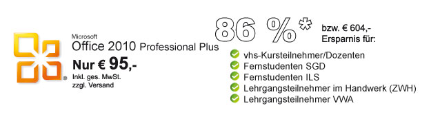 Office 2010 Professional Plus - Mit Bildungsnachweis 86 % sparen.