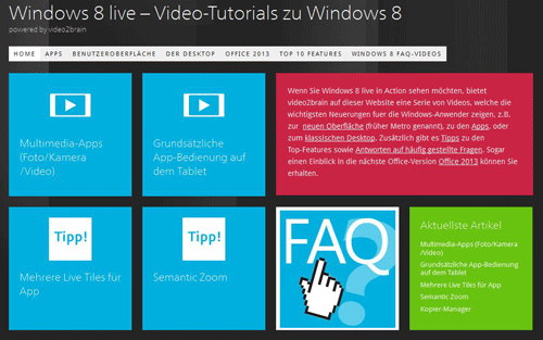 Windows 8 live -Video Tutorials zu Windows 8