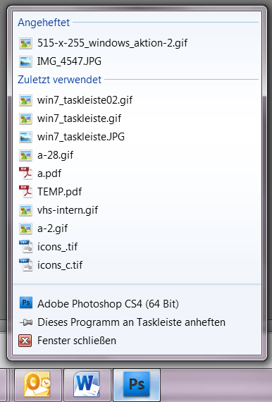 Windows 7 Sprungliste